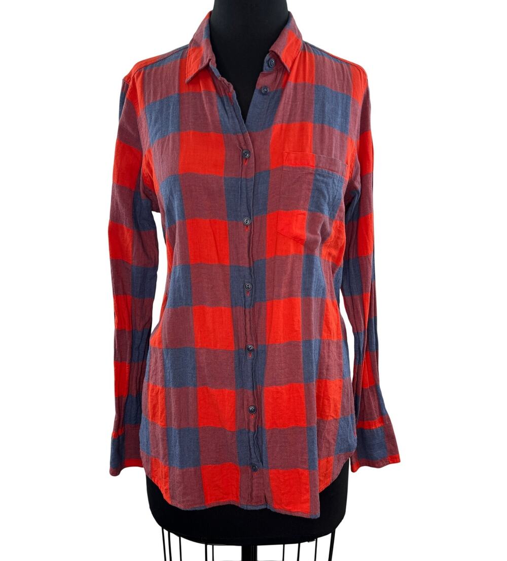 J.Crew Red Blue Boy Flannel Shirt Cotton Buffalo Check Collared Button-Up Size 8